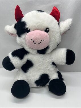 Plush Cow Stuffed Animal Toy - White, Black & Pink